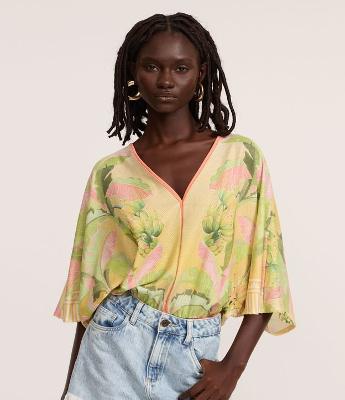 Body com Fio Metalizado e Estampa Tropical