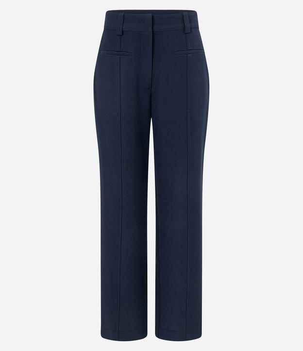 Calça Reta Alfaiatada Cintura Alta com Bolsos Falsos e Frisos - 1