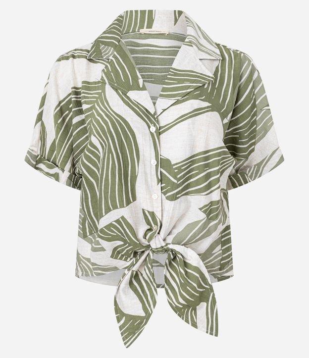 Camisa em Viscose com Gola Polo e Estampa Folhagem - 1
