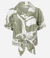 Camisa em Viscose com Gola Polo e Estampa Folhagem - 1