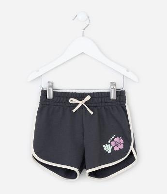 Short Infantil Runner em Moletom com Flor Localizada - Tam 1 a 6 Anos