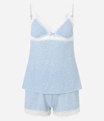 Pijama Short Doll em Microfibra Poá com Rendinha