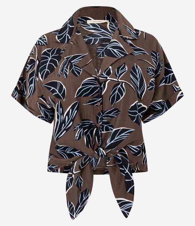 Camisa em Viscose com Gola Polo e Estampa Folhagem - 1