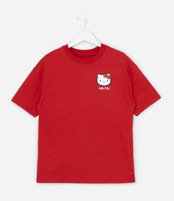 Camiseta Infantil Oversized com Estampada Hello Kitty - Tam 7 a 14 Anos