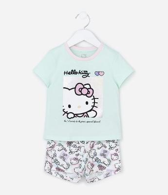 Pijama Curto Infantil em Algodão com Estampa Hello Kitty – Tam 2 a 6 Anos