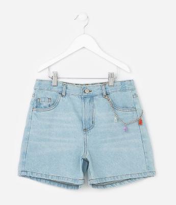 Bermuda Infantil em Jeans com Corrente - Tam 7 a 14 Anos