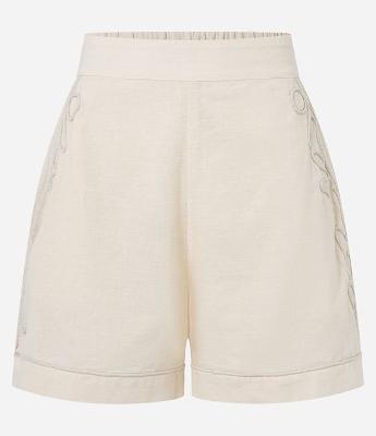 Short em Algodão com Linho e Bordado Lateral