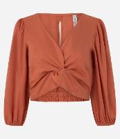 Blusa Cropped em Viscolinho com Detalhe Torcido - 1