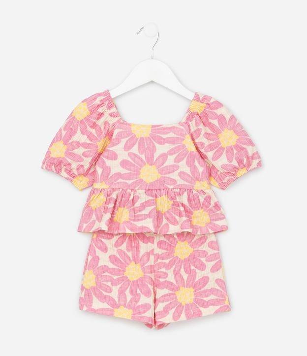 Conjunto Infantil em Algodão com Estampa de Flores - Tam 1 a 5 Anos - 1