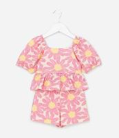 Conjunto Infantil em Algodão com Estampa de Flores - Tam 1 a 5 Anos - 1