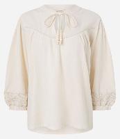 Blusa Bata em Cambraia com Bordado e Elástico no Punho - 1