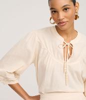 Blusa Bata em Cambraia com Bordado e Elástico no Punho - 2