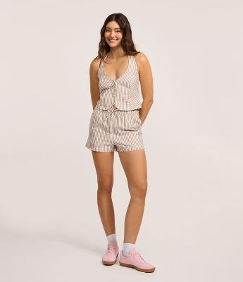 Short Runner Cintura Alta em Cotton com Listras Verticais