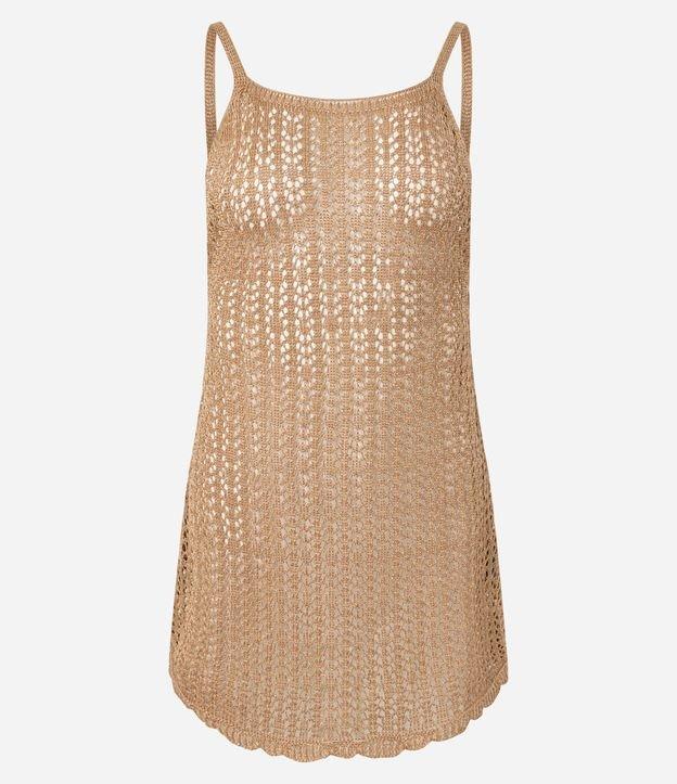 Saída de Praia Vestido Curto com Ponto Vazado e Fio Metalizado - 1