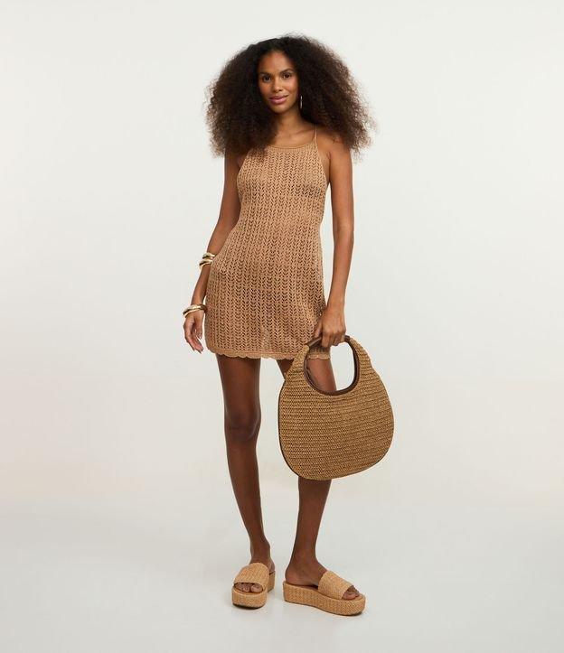 Saída de Praia Vestido Curto com Ponto Vazado e Fio Metalizado - 2