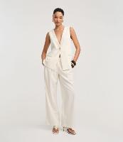 Calça Reta Alfaiatada Cintura Alta em Viscose com Listras - 1