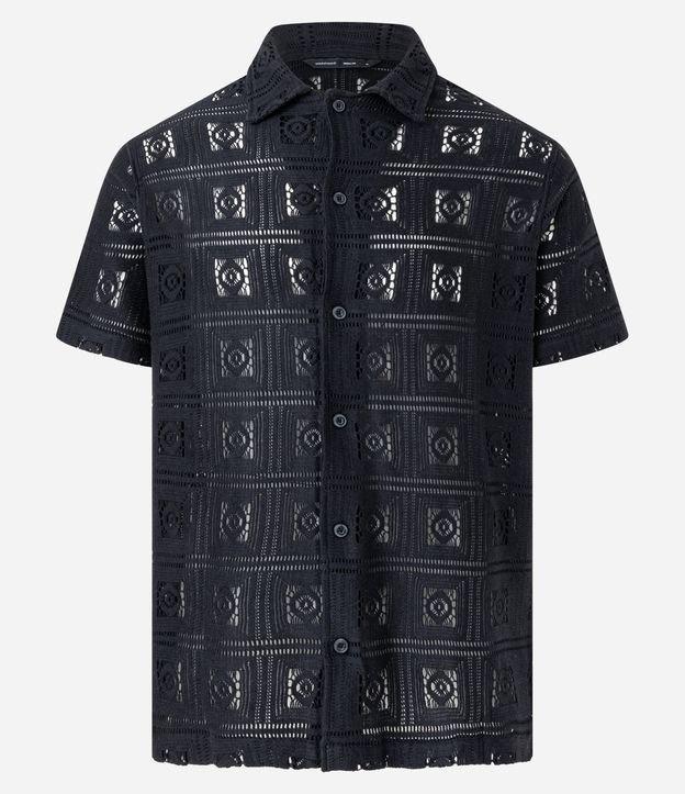Camisa em Tricô com Quadros de Efeito Crochê - 1