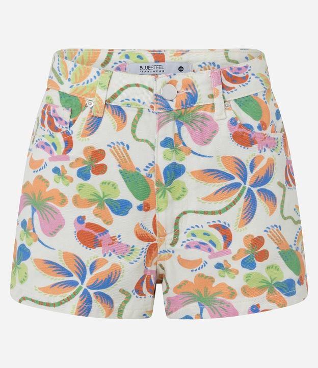 Short Slim em Sarja com Estampa Tropical - 1