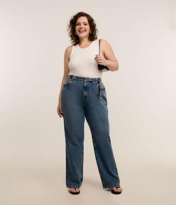 Calça Reta em Jeans com Cinto Curve & Plus Size