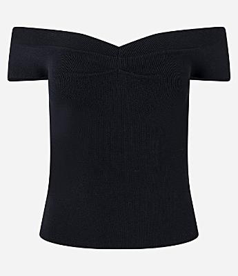 Blusa Ombro a Ombro em Tricô com Franzido no Busto