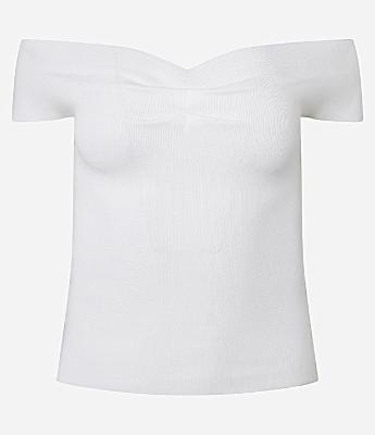 Blusa Ombro a Ombro em Tricô com Franzido no Busto