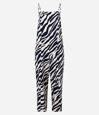 Macacão Wide Leg Alfaiatado em Crepe com Estampa Zebra