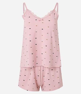 Pijama Short Doll em Microfibra Estampado de Repetição