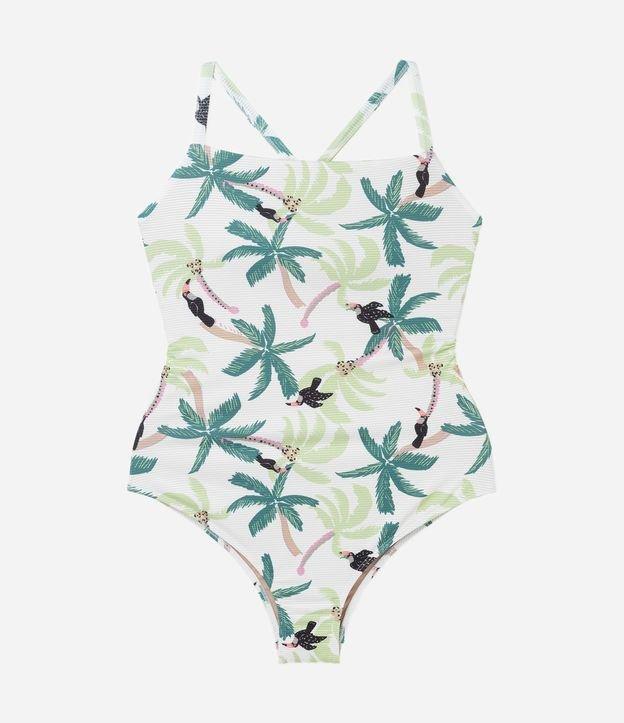Maiô Texturizado com Estampa Tropical e Amarração nas Costas Curve & Plus Size - 1
