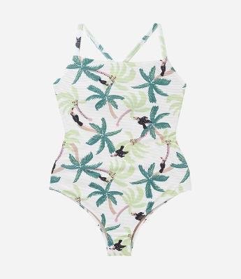 Maiô Texturizado com Estampa Tropical e Amarração nas Costas Curve & Plus Size