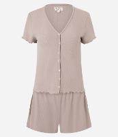 Pijama Short Doll em Ribana com Botões e Barra Frufru - 1