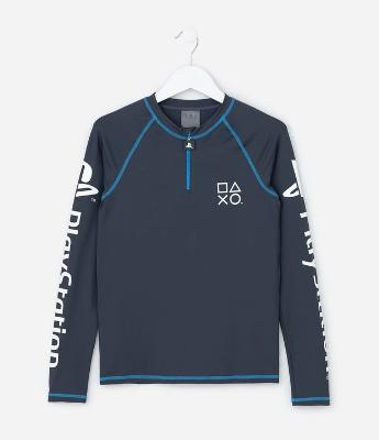 Camiseta Infantil com Proteção UV Estampa Playstation - Tam 5 a 14 Anos