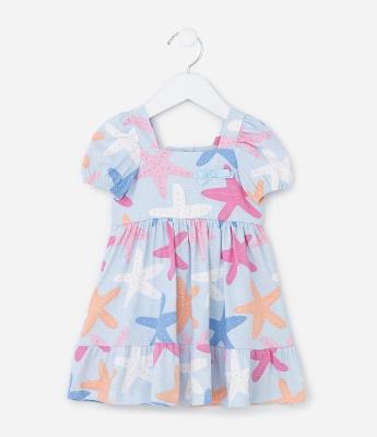 Vestido Infantil com Estampa de Estrelas - Tam 0 a 18 meses