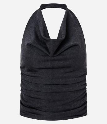 Blusa Frente Única Franzida em Ribana com Detalhe Torcido nas Costas