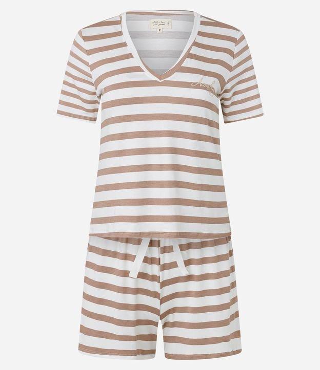 Pijama Short Doll em Viscolycra Listrada com Bordado Aconchego - 1