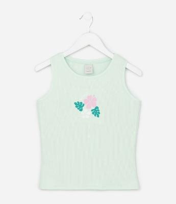 Regata Infantil em Ribana com Bordado Floral - Tam 5 a 14 Anos