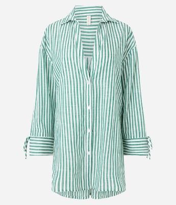 Saída de Praia Chemise em Voil com Listras Fio Tinto