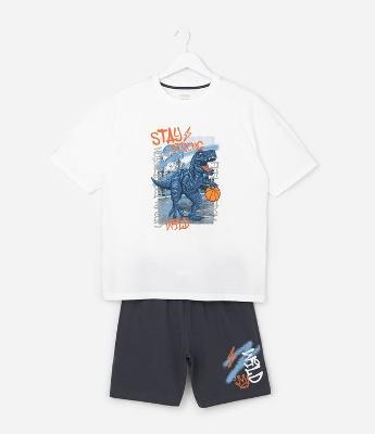 Pijama Infantil Curto com Estampa de Dinossauro - Tam 5 a 14 Anos