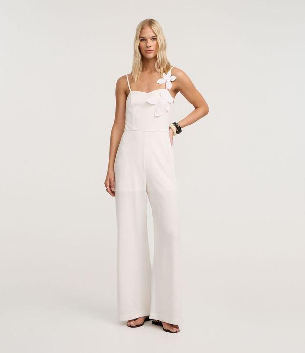 Macacão de Alça em Piquet com Flores de Tecido - 1