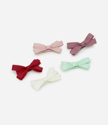 Kit 05 Presilhas De Cabelo Com Laços Coloridos - Tam Único