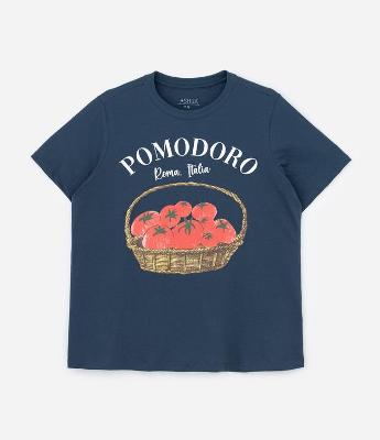 Camiseta em Algodão com Estampa Tomates “Pomodoro” Curve & Plus Size