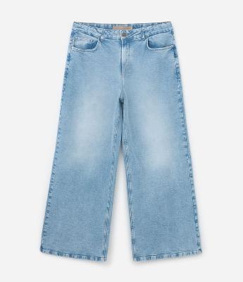 Calça Wide Leg em Jeans com Elastano Curve & Plus Size