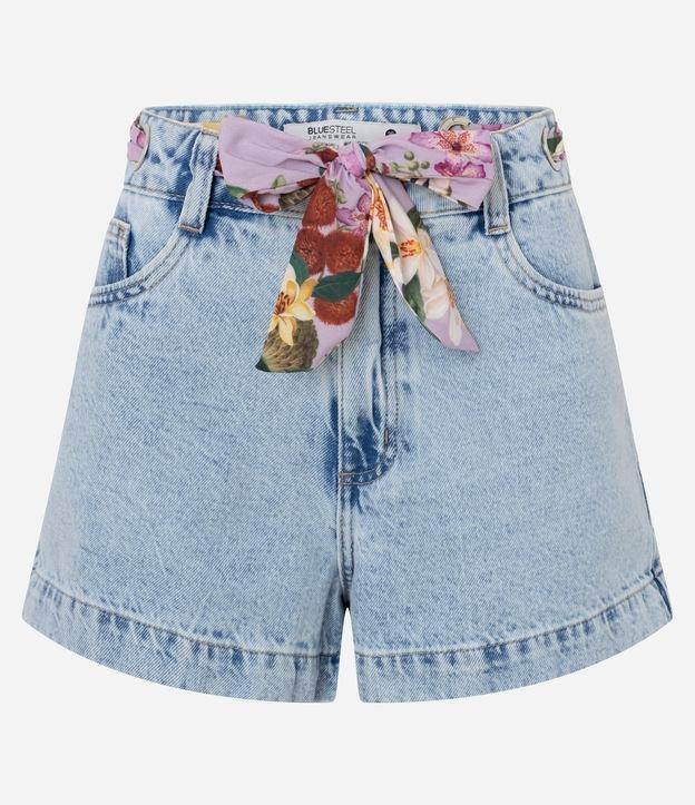 Short Mom em Jeans com Cinto Lenço Floral - 1