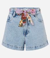 Short Mom em Jeans com Cinto Lenço Floral - 1