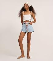 Short Mom em Jeans com Cinto Lenço Floral - 2