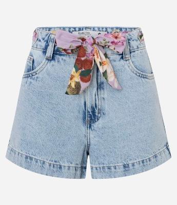 Short Mom em Jeans com Cinto Lenço Floral