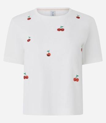 Camiseta em Algodão com Cereja Bordada