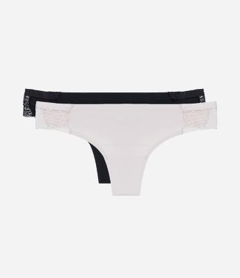 Kit 02 Calcinhas Biquíni Fio em Microfibra com Detalhe de Renda