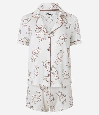 Pijama Short Doll Americano em Viscose com Estampa Ursinho Pooh