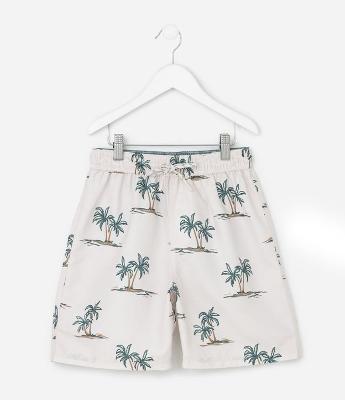 Bermuda Infantil de Banho com Estampa de Palmeiras  Mini Ícones - Tam 5 a 14 Anos