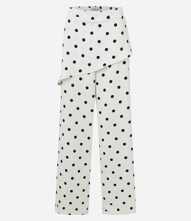 Calça Reta em Alfaiataria com Sobreposição na Cintura e Estampa Poá - 1